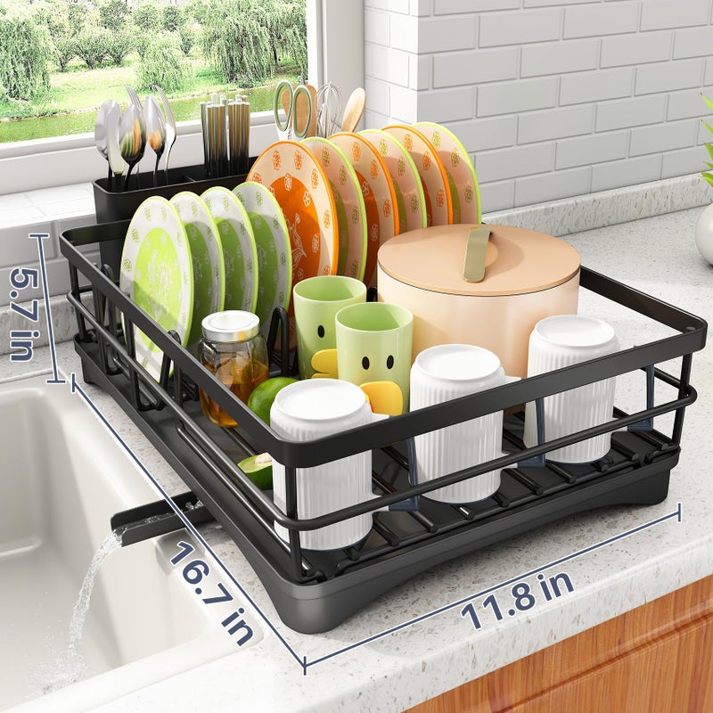 SAYZH Dish Drying Rack - Stainless Steel Dish Rack for Kitchen Counter, Large-Capacity Dish Drainer with Cutlery Holder, Kitchen Organizer for Dishes, Spoons and Forks, Black - Image 5