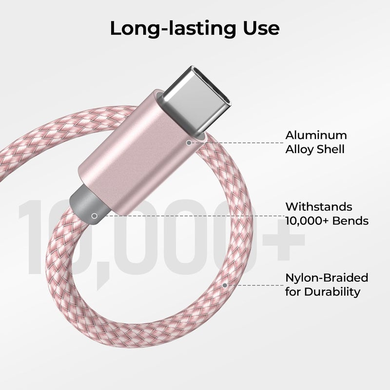 بيز سايلور كابل شاحن من USB إلى USB C بطول 1 متر / 2 حزمة، كابل طاقة شحن سريع من النوع C لأجهزة iPhone 15 16 Plus Pro Max، iPad 10 الجيل العاشر، Mini 6 الجيل السادس، 7 الجيل السابع، Samsung Galaxy S25 S24 S23، Z Flip Fold - Image 3