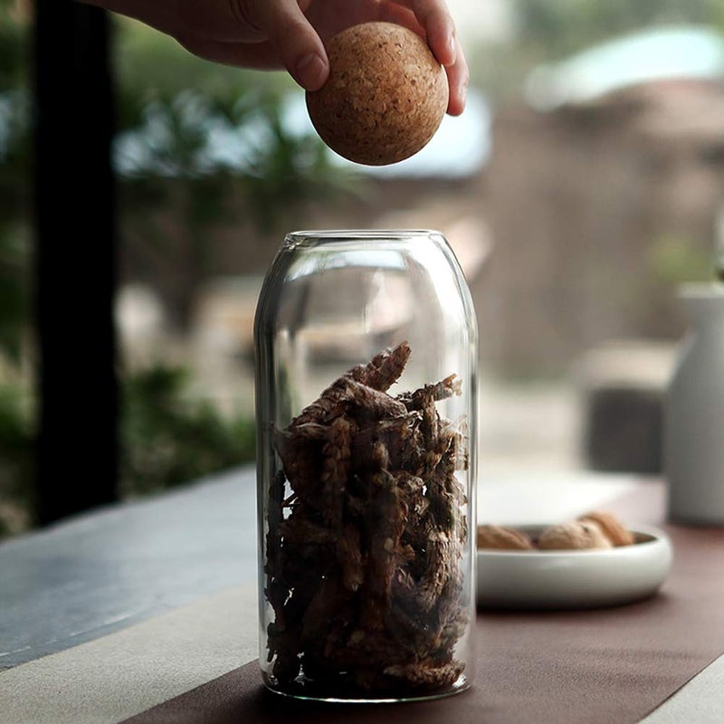 MOLADRI 500ML/16Oz Clear Glass Storage Cute Canister Holder Ball Wood Cork Top  Modern Decorative Cylinder Container Jar with Round Lid for Coffee  Spice  Candy  Salt  Cookie Cool Terrarium Bottle - Image 4
