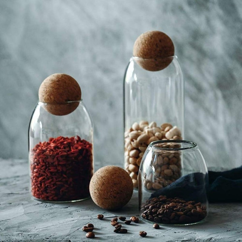 MOLADRI 500ML/16Oz Clear Glass Storage Cute Canister Holder Ball Wood Cork Top  Modern Decorative Cylinder Container Jar with Round Lid for Coffee  Spice  Candy  Salt  Cookie Cool Terrarium Bottle - Image 5