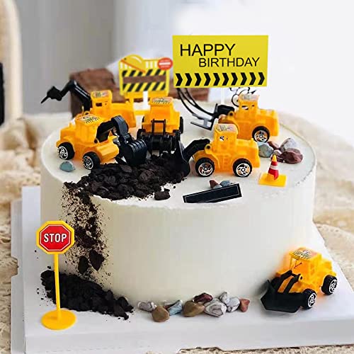 Nevperish 18 PCS Construction Cake Toppers Vehicles Cake Decoration Set Excavator Tower Crane Cupcake Topper Traffic and Road Sign Decor Happy Birthday Party Supplies Favors - Image 5