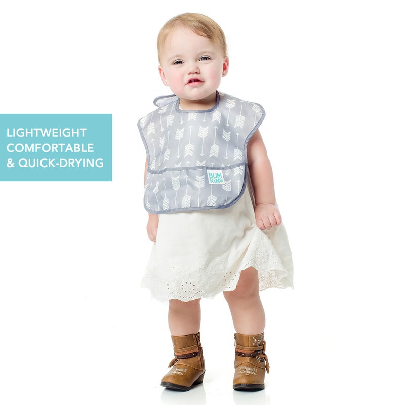 Bumkins Bibs for Girl or Boy, SuperBib Baby and Toddler for 6-24 Mos, Essential Must Have for Eating, Feeding, Baby Led Weaning Supplies, Mess Saving Catch Food, Waterproof Soft Fabric, Gray Arrows - Image 4
