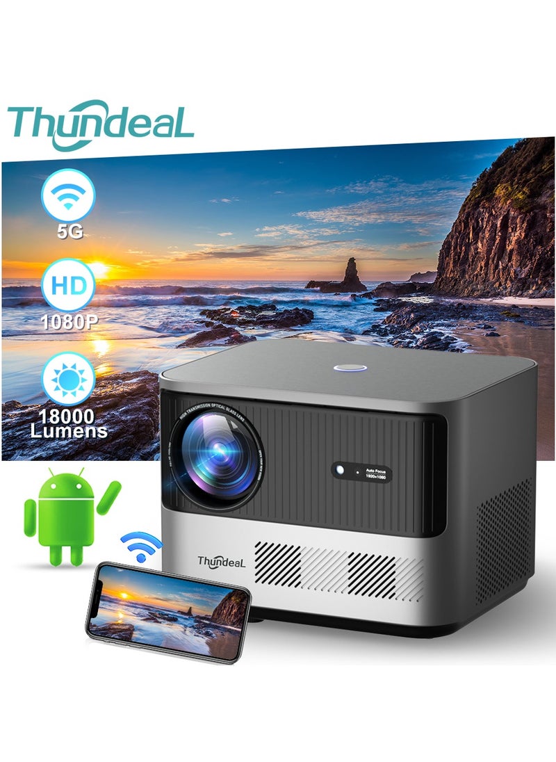 ThundeaL HD Mini Home Theater Projector TDA6W for Full HD 1080P 4K Video 5G WIFI Android Portable Projector for Home Bedroom, Compatible with Smartphone  - Image 1