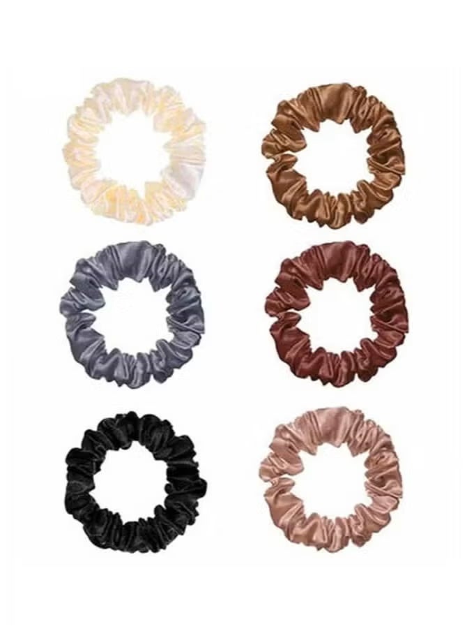 6-Piece Silk Hair Ties Band Set Satin Hair Scrunchies Multicolour for Girls Women - Image 1