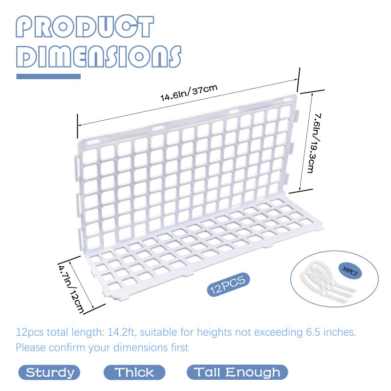 Aifong 12 Pcs Under Couch Blocker for Bed Adjustable Furniture Plastic Under Bed Blocker with 30 Ties White Couch Barriers for Dogs Pets Cats (Style3) - Image 2