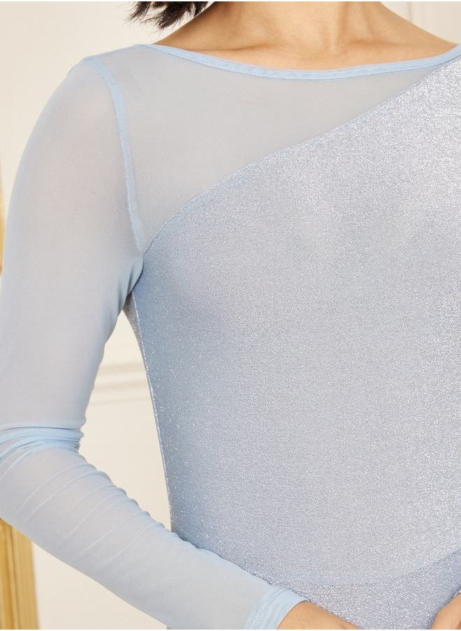 Styli - Shimmer Knit Mesh Insert Wide Leg Jumpsuit - Image 1