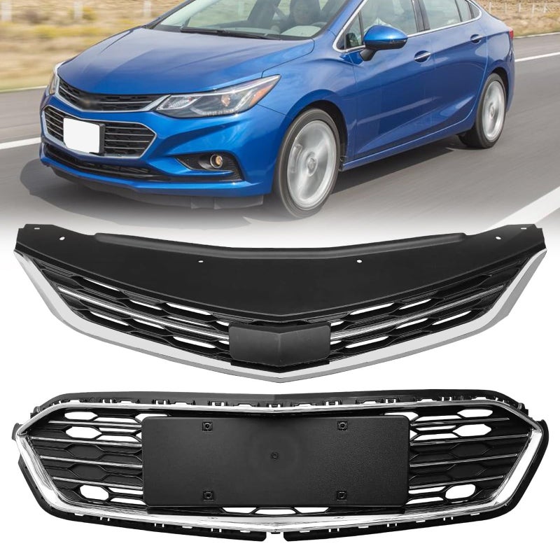 DIBON AUTO Front Bumper Upper Lower Grille Compatible For Chevy Cruze Mesh Grill 2016 2017 2018