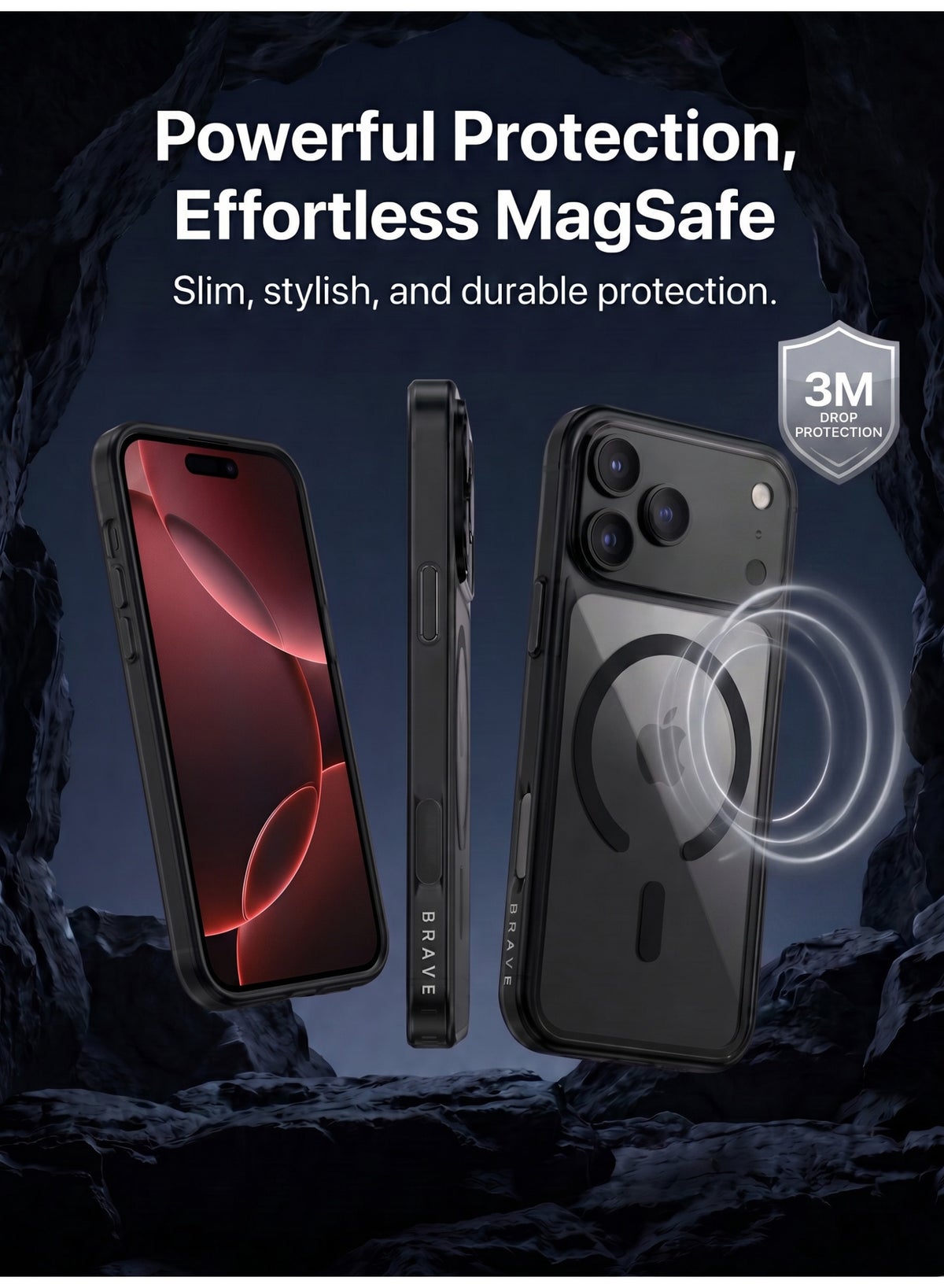Brave Magsafe Shockproof Case With 15Ft Drop Protection For Iphone 18 Pro Max - Clear Black