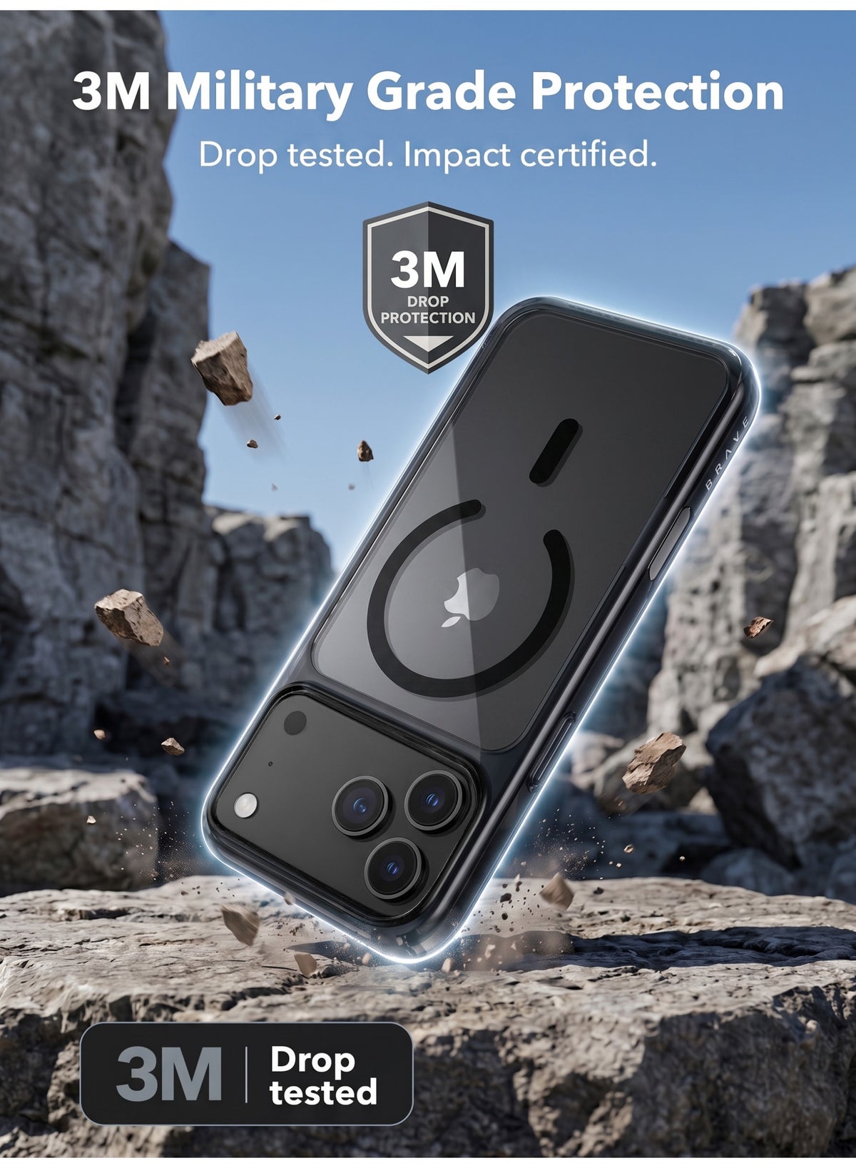 Brave Magsafe Shockproof Case With 15Ft Drop Protection For Iphone 18 Pro Max - Clear Black