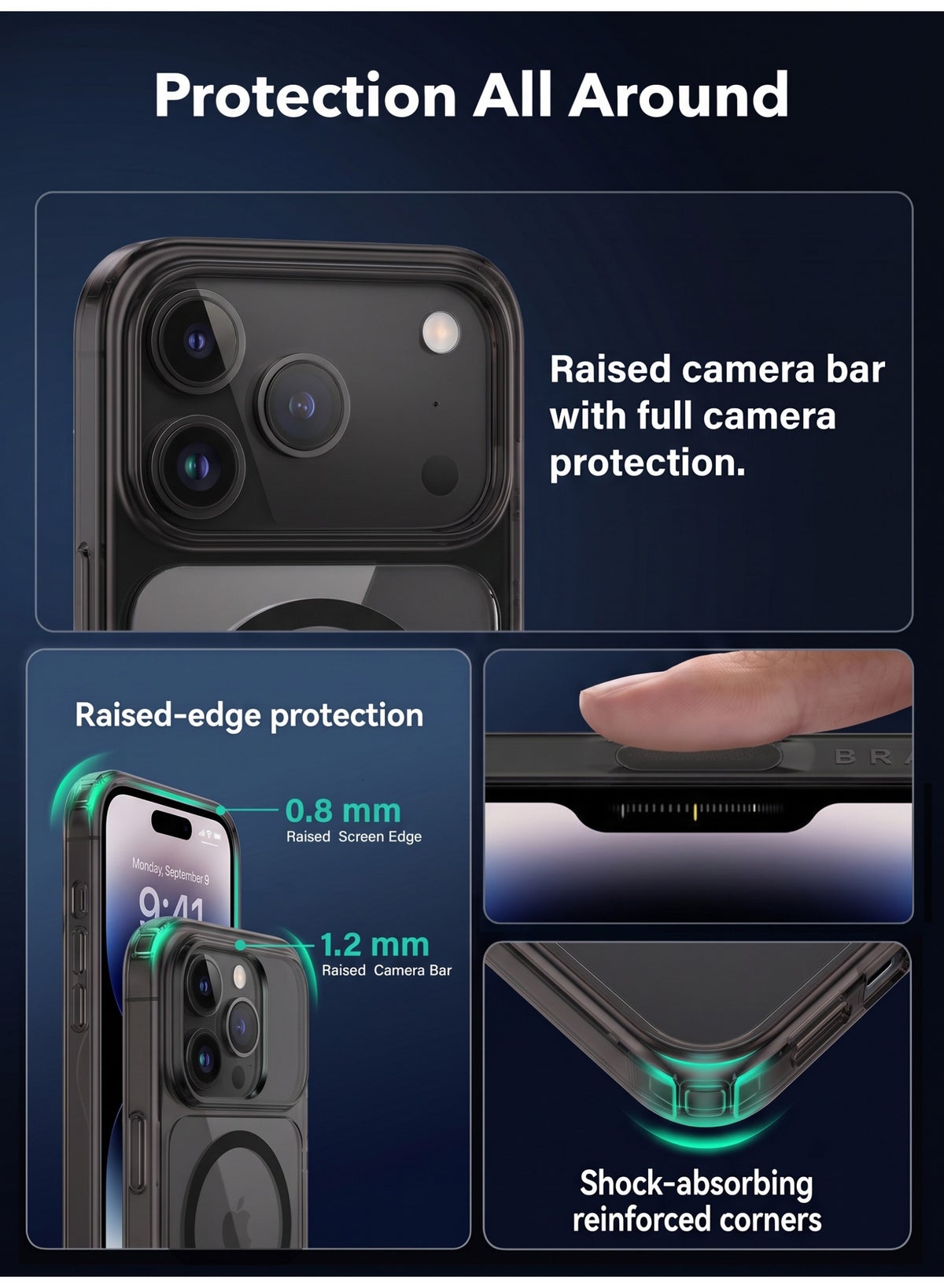 Brave Magsafe Shockproof Case With 15Ft Drop Protection For Iphone 18 Pro Max - Clear Black