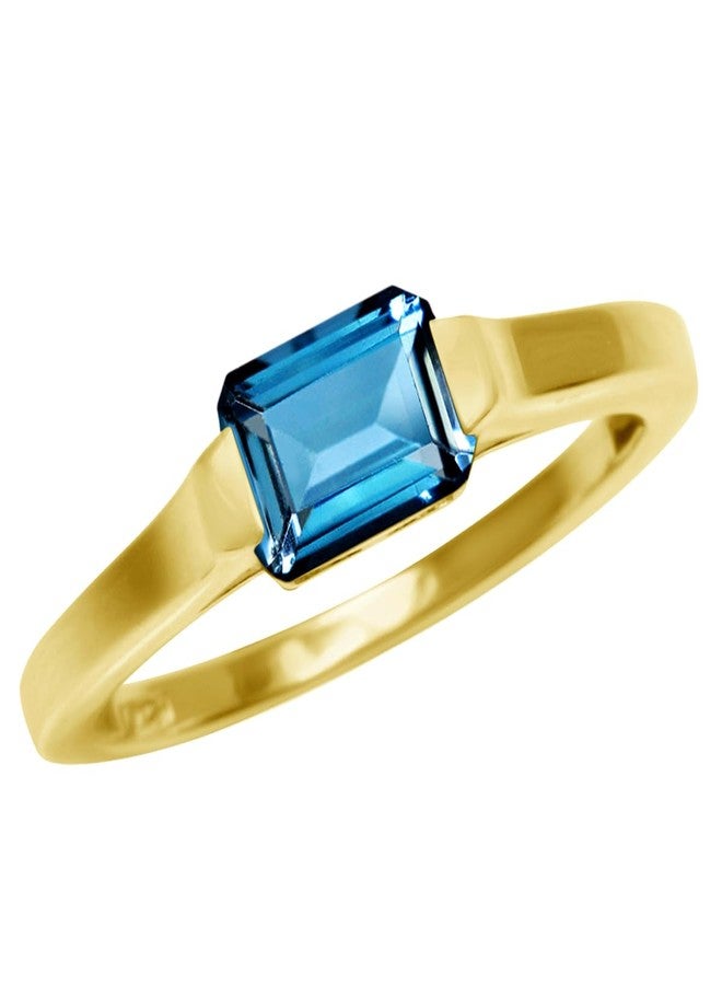 Silvershake 1.14 CTW 7X5mm Genuine Octagon Shape London Blue Topaz 14K Yellow Gold Plated 925 Sterling Silver East-West Solitaire Promise Ring December Gemstone Birthstone Size 9 - Image 1
