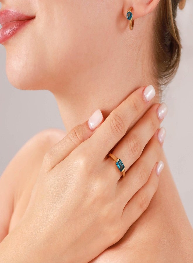 Silvershake 1.14 CTW 7X5mm Genuine Octagon Shape London Blue Topaz 14K Yellow Gold Plated 925 Sterling Silver East-West Solitaire Promise Ring December Gemstone Birthstone Size 9 - Image 2