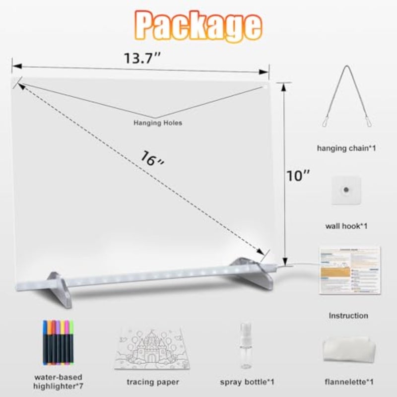 لوحة ملاحظات LED بألوان، 13.7 بوصة × 10 بوصة، 6 أوضاع و8 ألوان، لوحات مسح جافة من الأكريليك مع ضوء، لوحة رسم LED مع حامل، هدايا عيد الميلاد في عيد الميلاد للفتيات والفتيان من سن 3 سنوات فما فوق - Image 2
