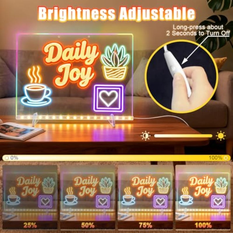لوحة ملاحظات LED بألوان، 13.7 بوصة × 10 بوصة، 6 أوضاع و8 ألوان، لوحات مسح جافة من الأكريليك مع ضوء، لوحة رسم LED مع حامل، هدايا عيد الميلاد في عيد الميلاد للفتيات والفتيان من سن 3 سنوات فما فوق - Image 4