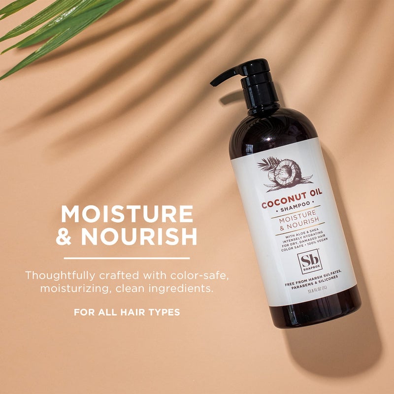 Soapbox Coconut Oil Shampoo, Sulfate Free, Paraben Free, Silicone Free, Color Safe, and Vegan Hair Shampoo (33.8 Ounces) - Image 2