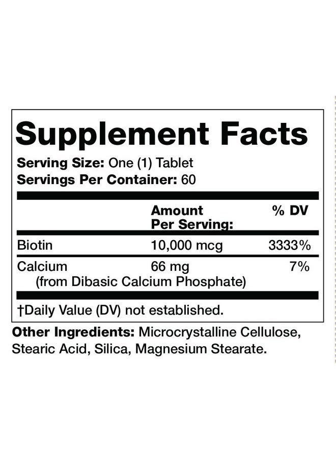 Olympian Labs - Max Strength Biotin Supplement 10000Mcg Tabs Digestive Health Improve Hair Skin Nails 60 Vegan Tablets - Image 1