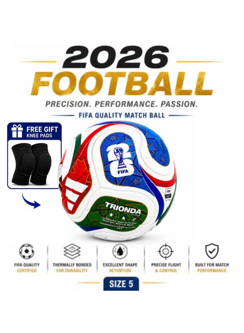 فيفا كرة قدم موديل كأس العالم 2026 مقاس 5، كرة تدريب لكرة القدم للاستخدام الداخلي والخارجي، كرة قدم متينة بخياطة آلية وسطح محبب، مناسبة للمباريات والتمارين الاحترافية - Image 1