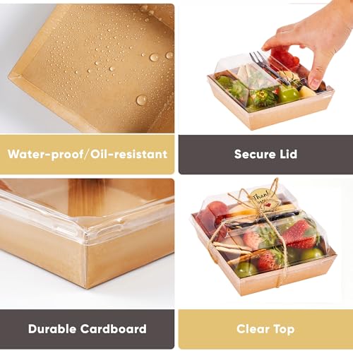 Leafiew 50 Pack Small Individual Charcuterie Boxes with Clear Lids and Forks - To Go Paper Mini Charcuterie Box, Disposable Food Containers, 5Inch Dessert Boxes for Cookie, Cake Slice, Strawberries - Image 4