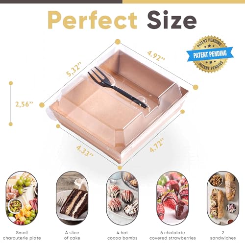 Leafiew 50 Pack Small Individual Charcuterie Boxes with Clear Lids and Forks - To Go Paper Mini Charcuterie Box, Disposable Food Containers, 5Inch Dessert Boxes for Cookie, Cake Slice, Strawberries - Image 2