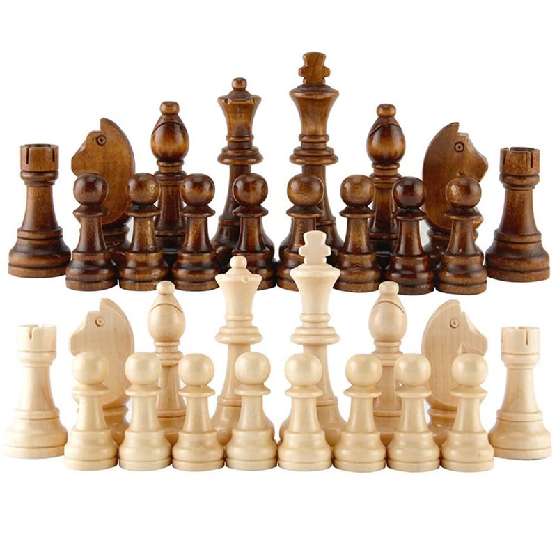Zerodis 32PCS Wooden International Chess Pieces, No Board, Portable, Tournament Staunton Chess Pieces, Entertainment Board Game Set for 2 Players, Ages 3 and Up - Image 1
