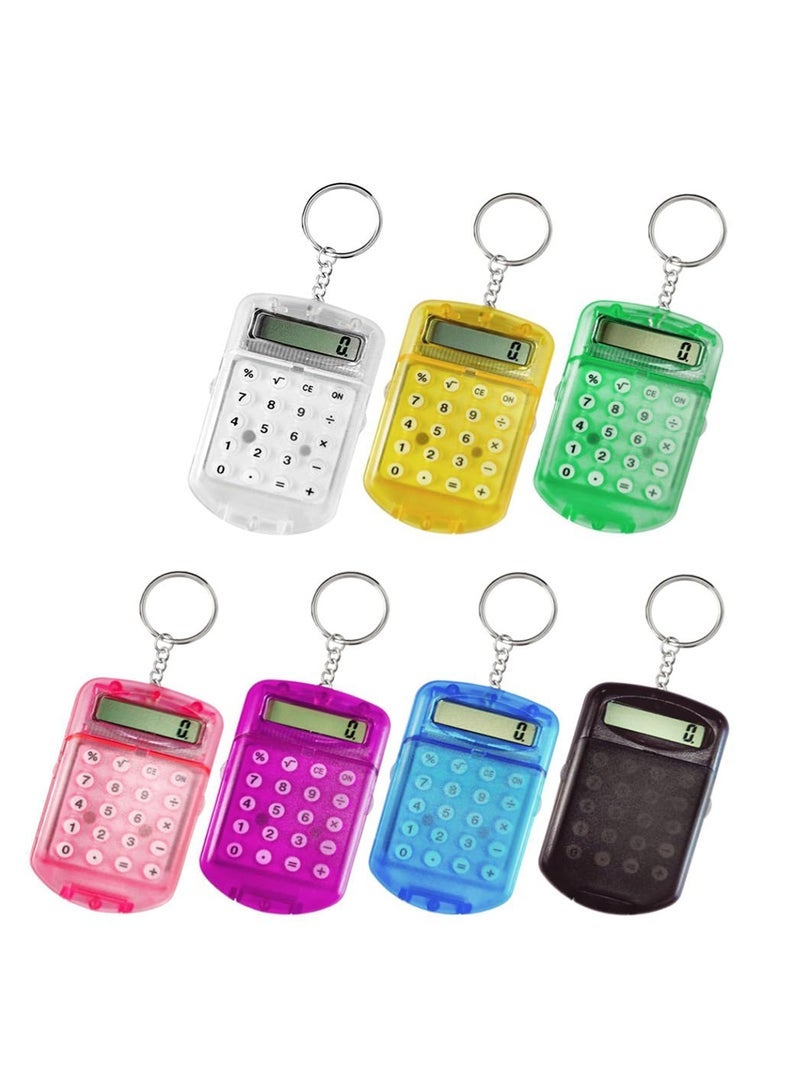 7 Pack Pocket Calculator Keychain Compact And Portable Mini Electronic Calculator Suitable For Home Students (Black, White, Pink, Blue, Yellow, Purple, Green) - Image 1