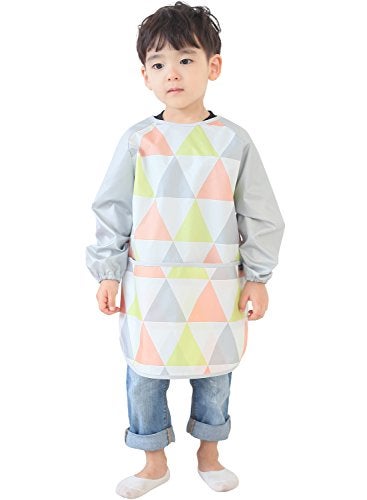 Plie Kids Painting Apron Waterproof Long Sleeve Art Smock for Toddlers Preschoolers Messy Play Baking Crafts Cooking Sensory Activities Ages 110 Lime Triangle 11M - Image 1