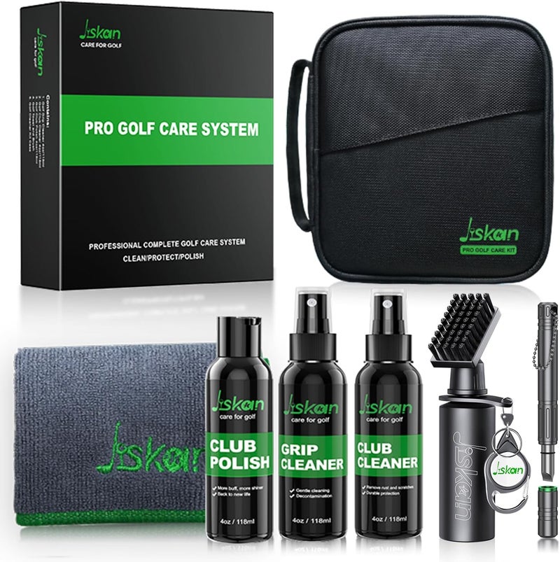 Jiskan Pro Golf Cleaning Kit - Complete Golf Care System with Cleaner Brush, Grip Cleaner, Club Polish, Towel, and Groove Sharpener - Image 1
