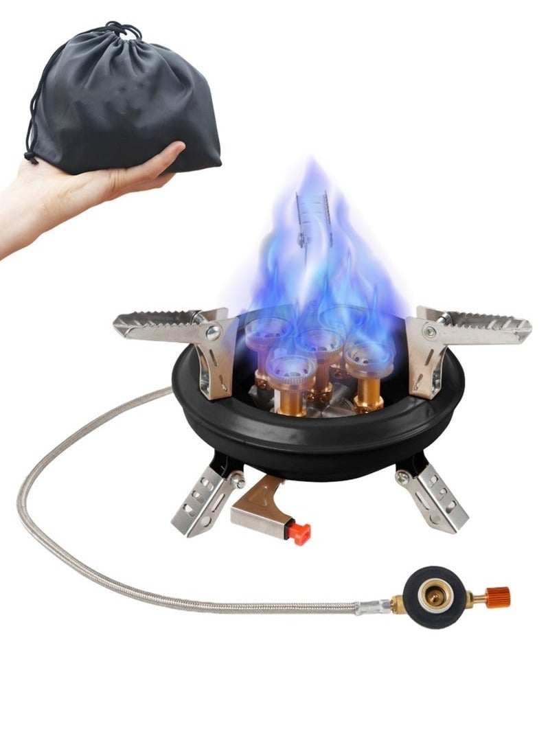 بينزي موقد التخييم ، 5 الموقد موقد الغاز المحمولة ، مع تمديد خرطوم الغاز وحقيبة اليد -- الخيار المثالي للتخييم والسفر والمغامرة في الهواء الطلق - Image 1