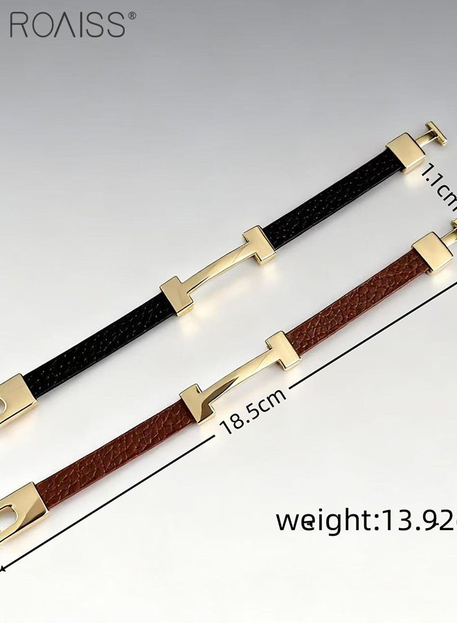 رويس قطعتان من أساور جلدية أنيقة للنساء مزينة بحروف ذهبية أنيقة، أساور معصم عتيقة بسيطة للارتداء اليومي والإكسسوارات العصرية - Image 4