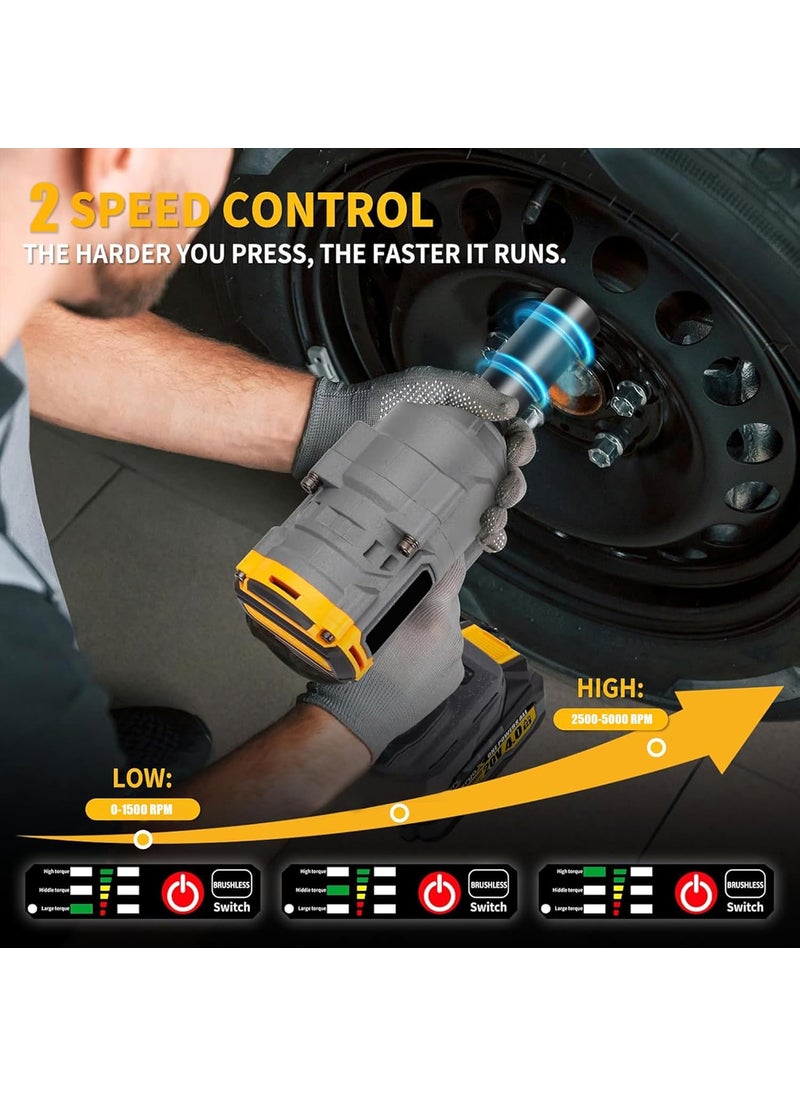 STARQ STARQ Heavy Duty 21V Cordless Impact Wrench with 2 Batteries 2 Variable Speed BuildIn LED Lights Forward ReverseSwitch Yellow  - Image 3