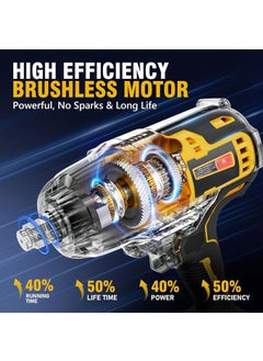 STARQ STARQ Heavy Duty 21V Cordless Impact Wrench with 2 Batteries 2 Variable Speed BuildIn LED Lights Forward ReverseSwitch Yellow  - Image 2