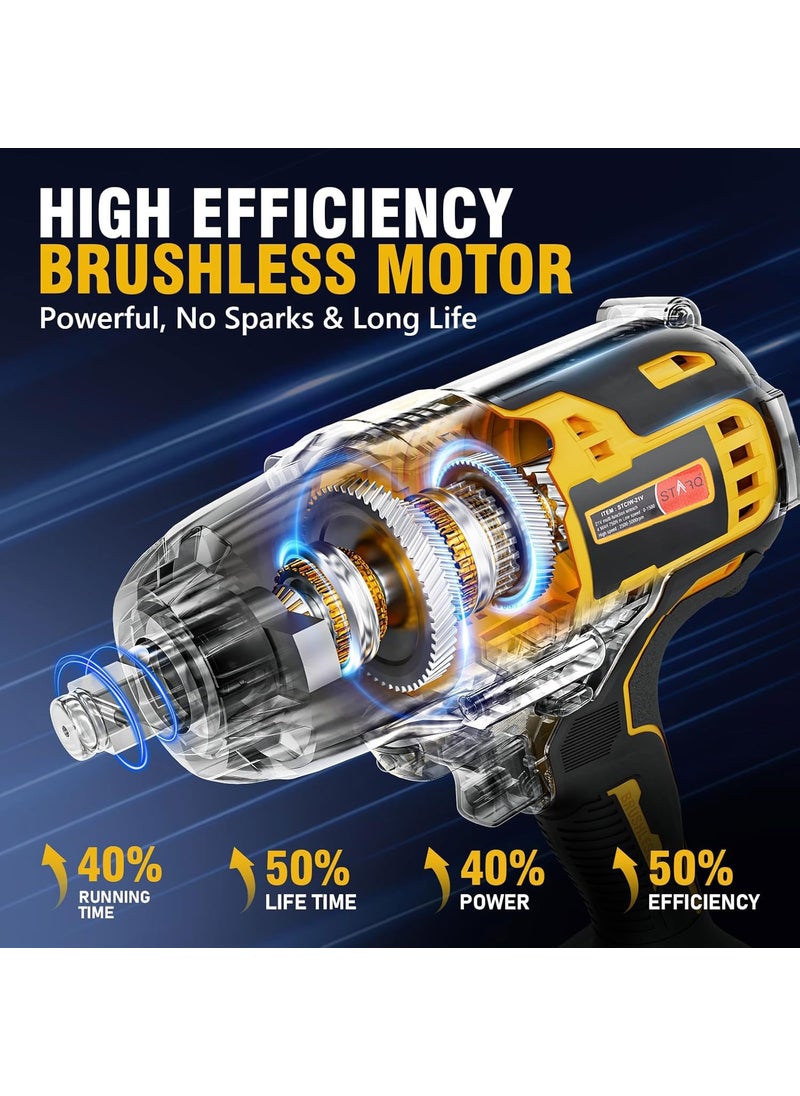 STARQ STARQ Heavy Duty 21V Cordless Impact Wrench with 2 Batteries 2 Variable Speed BuildIn LED Lights Forward ReverseSwitch Yellow  - Image 2