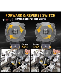 STARQ STARQ Heavy Duty 21V Cordless Impact Wrench with 2 Batteries 2 Variable Speed BuildIn LED Lights Forward ReverseSwitch Yellow  - Image 4
