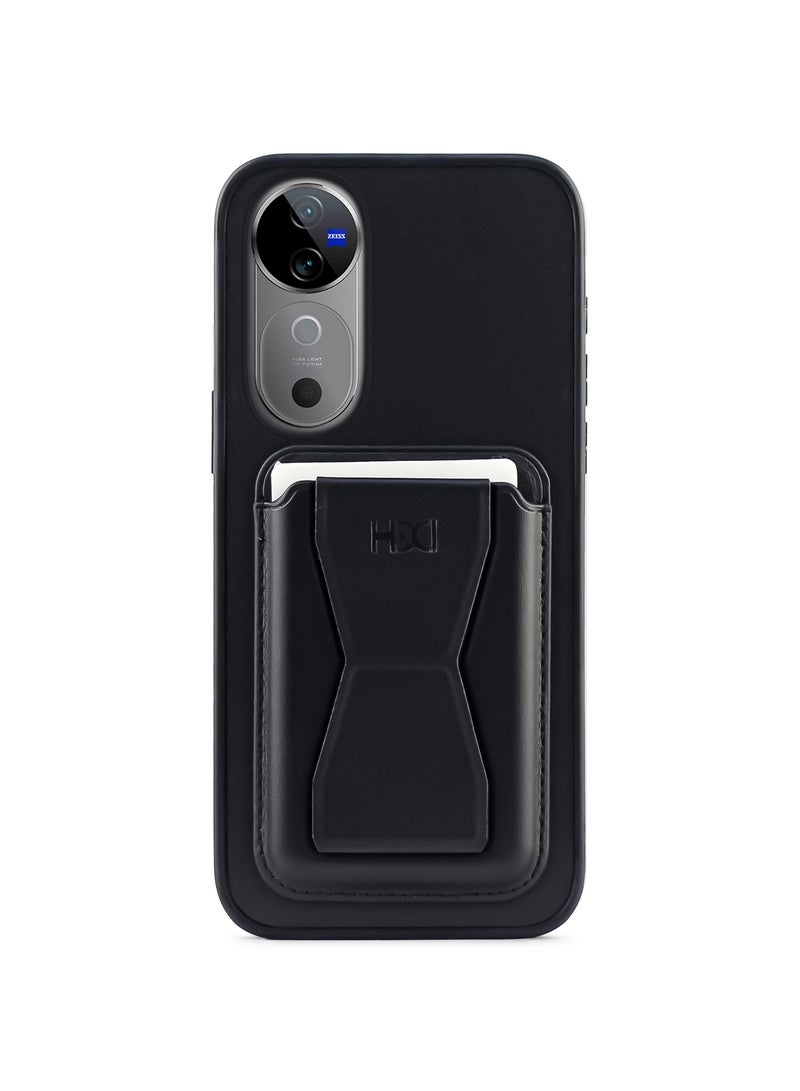 Leather back cover with card wallet Foldable Shockpoof Case compatible with Vivo V40 5G/Vivo V40 Pro 5G (Black) 