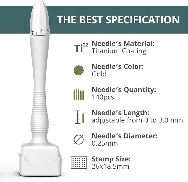 قلم ديرما ستامب دكتور بيوتي قابل للتعديل بمشغلات تيتانيوم 140 قابل لإعادة الاستخدام للعناية بالبشرة ونمو الشعر واللحية بديل الديرما رولر للرجال والنساء للاستخدام المنزلي - Image 3