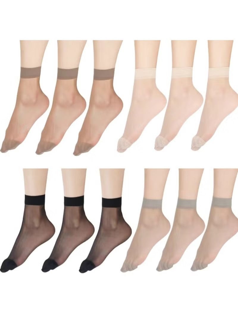 12 Pairs Sheer Ankle Socks Thin Nylon Transparent Ankle High Hosiery Socks Short Dress Stockings for Women Girls(Multi Color) - Image 1