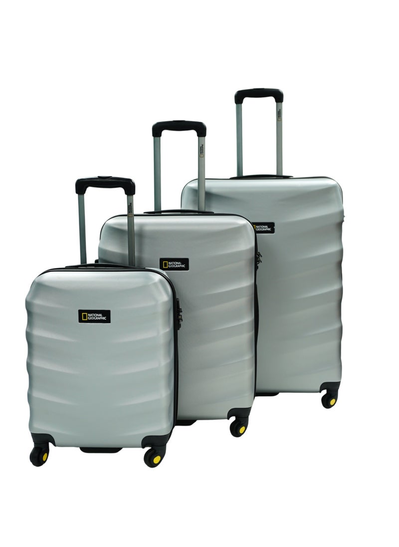 NATIONAL GEOGRAPHIC National Geographic Arete ABS Hard Case Suitcase Sets Silver, Durable Lightweight Travel Luggage, 4 Wheel 3pcs Trolley Bag with TSA Combination Lock (20+24+28 Inch).  - Image 1