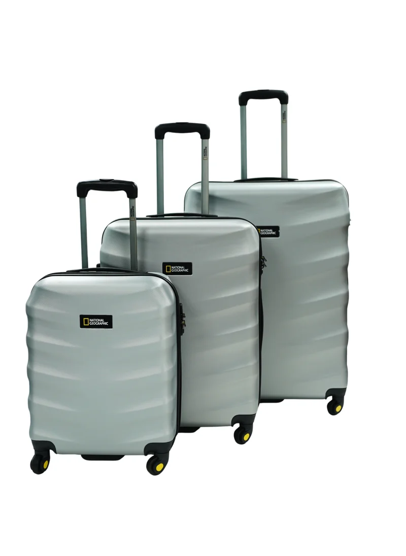 NATIONAL GEOGRAPHIC National Geographic Arete ABS Hard Case Suitcase Sets Silver, Durable Lightweight Travel Luggage, 4 Wheel 3pcs Trolley Bag with TSA Combination Lock (20+24+28 Inch).