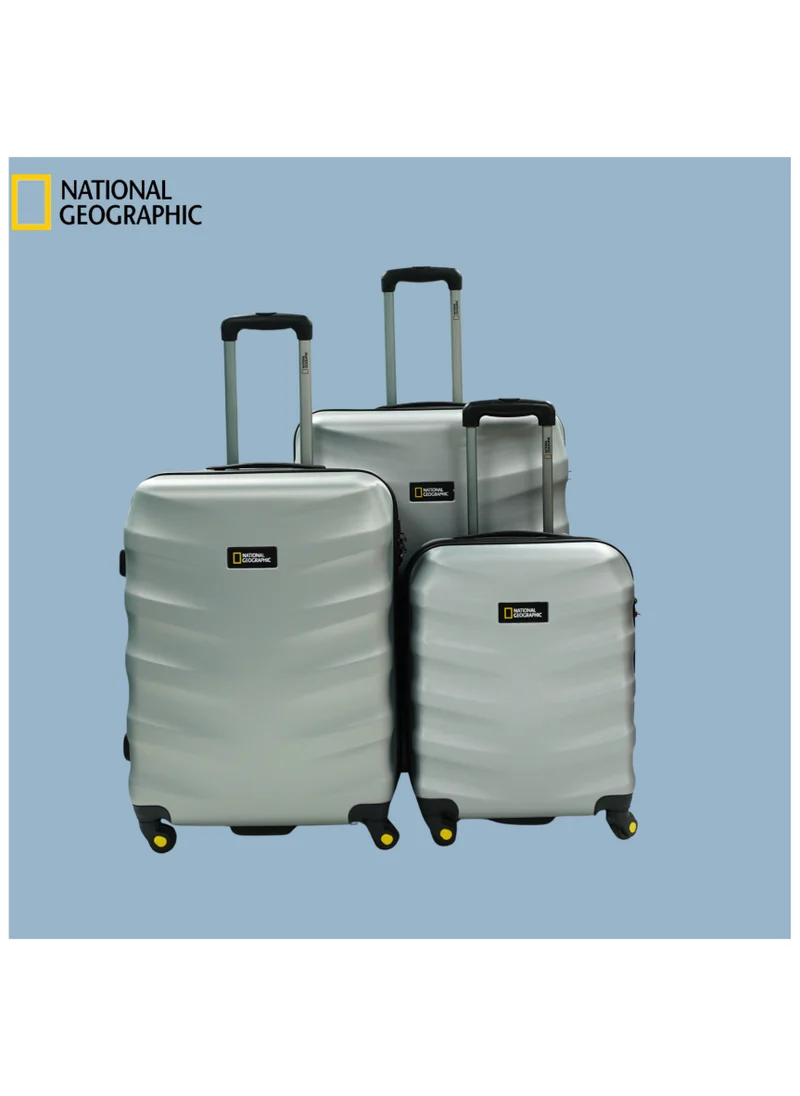 NATIONAL GEOGRAPHIC National Geographic Arete ABS Hard Case Suitcase Sets Silver, Durable Lightweight Travel Luggage, 4 Wheel 3pcs Trolley Bag with TSA Combination Lock (20+24+28 Inch).