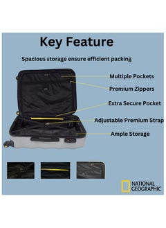 NATIONAL GEOGRAPHIC National Geographic Arete ABS Hard Case Suitcase Sets Silver, Durable Lightweight Travel Luggage, 4 Wheel 3pcs Trolley Bag with TSA Combination Lock (20+24+28 Inch).  - Image 3
