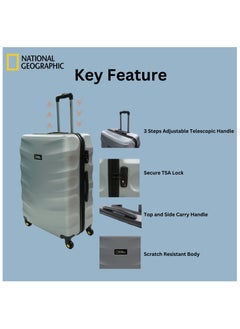 NATIONAL GEOGRAPHIC National Geographic Arete ABS Hard Case Suitcase Sets Silver, Durable Lightweight Travel Luggage, 4 Wheel 3pcs Trolley Bag with TSA Combination Lock (20+24+28 Inch).  - Image 5