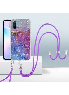 HuHa Case Cover For Xiaomi Redmi 9A / 9i Indian 2.0mm Airbag Shockproof TPU Phone Case with Lanyard Blue Purple Marble 