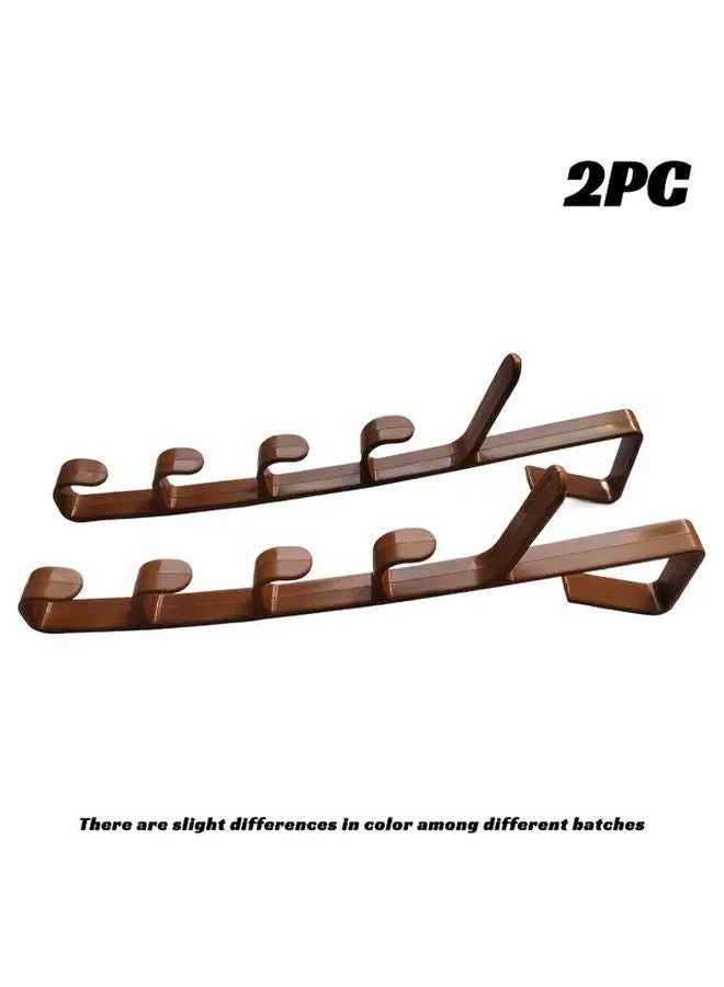 Brown No Drill Door Hooks 2pcs Adhesive Backing ABS Plastic Space Saving For Clothes Bags Towels - Image 1