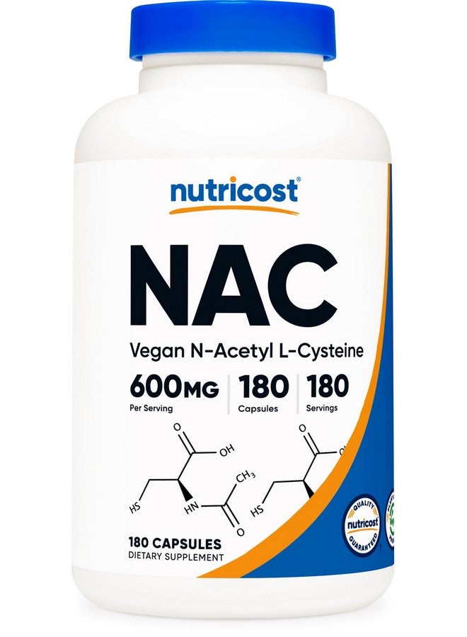 Nutricost نوتريكوست N-أسيتيل L-سيستين (NAC) 600 ملغ، 180 كبسولة - خالي من الكائنات المعدلة وراثيًا، خالي من الغلوتين - Image 1