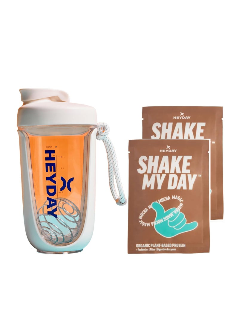 heyday Heyday Protein Shaker Ideal for Gym 550ml White Shaker and 2 Mocha sachet 