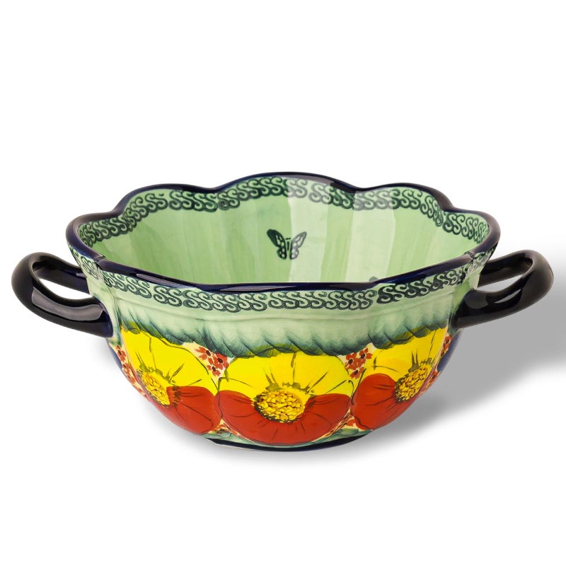 silesia Handmade Salad Bowls with Handles 45 oz HandPainted Serving Bowl Large Ceramic Crocks for Soup Pasta Stew Microwave Dishwasher Safe Kitchen Decor Gift Glazed Green - Image 2