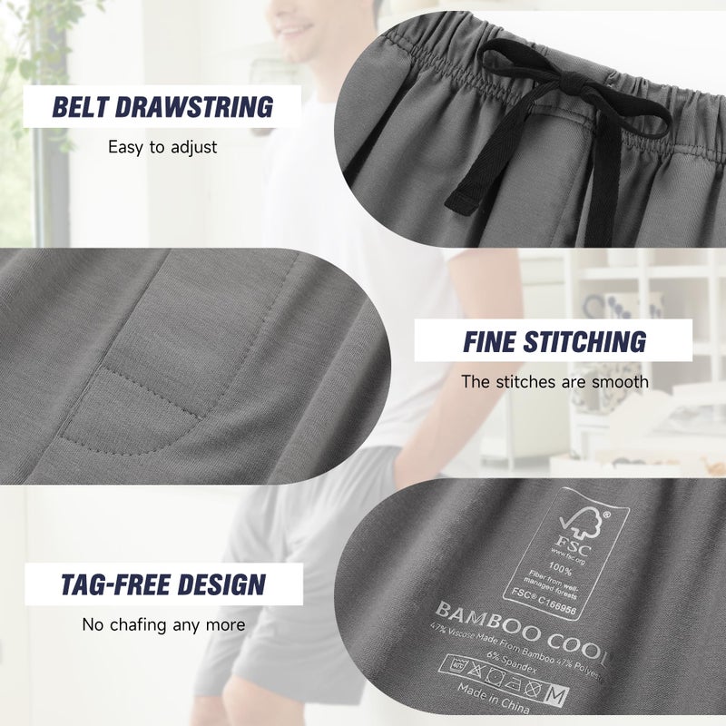 BAMBOO COOL Men's Pajama Bottoms Sleep Shorts Soft Comfy Breathable Lounge Short Pajama Pants with Pockets 2 Pack - Image 3