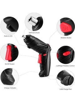 AccLoo Electric Screwdriver Set 47 In 1 Usb Rechargeable And Rotatable Electric Cordless Power Screw Gun Drill With Built In Led 1300Mah Black  - Image 2