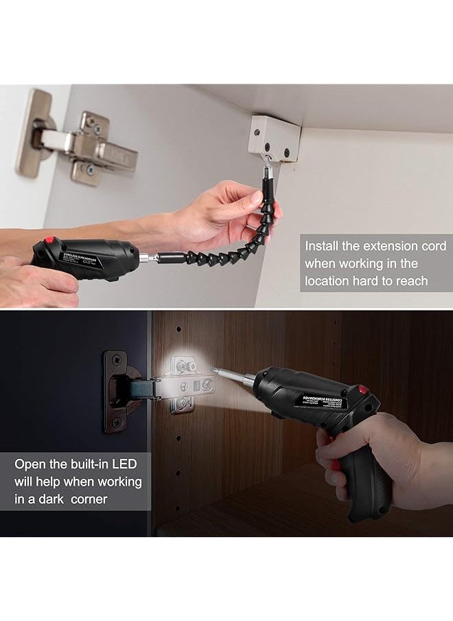 AccLoo - Electric Screwdriver Set 47 In 1 Usb Rechargeable And Rotatable Electric Cordless Power Screw Gun Drill With Built In Led 1300Mah Black - Image 1