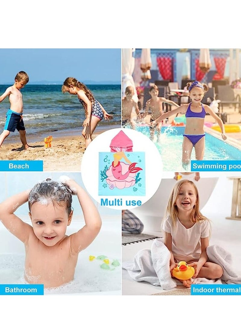 Tanyaz Beach Towels Kids Poncho Hooded Towels, Children Hooded Swimming Towels Bathrobe Microfiber Ultra Soft Towel for Girls Boys Toddler 0-7 Years Old for Bath,Pool,Beach,Swim(Style 2)  - Image 3